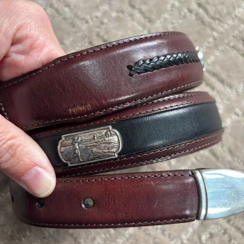 Brighton Onyx VTG Leather Golf Belt Men's 32 Brown Black Classic 1